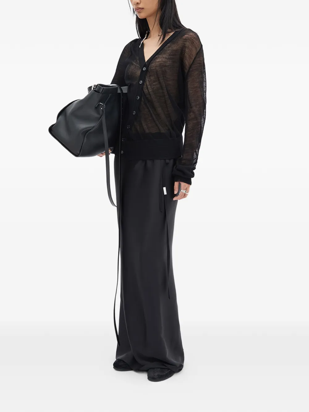  Ann Demeulemeester Crepe Wool Cardigan - Black 