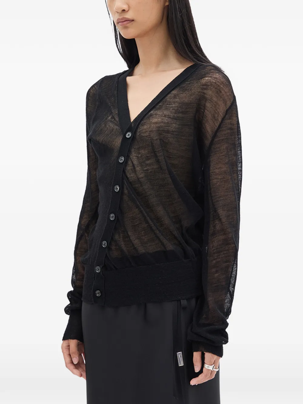  Ann Demeulemeester Crepe Wool Cardigan - Black 