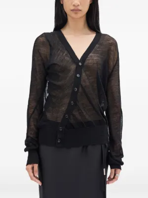 トップス Ann Demeulemeester food cardigan black Ann Demeulemeester black asymmetric cardigan with buttons and