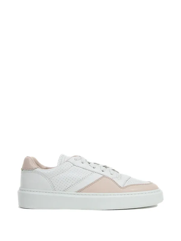 Doucal's Perforated Panelled Leather Sneakers in White