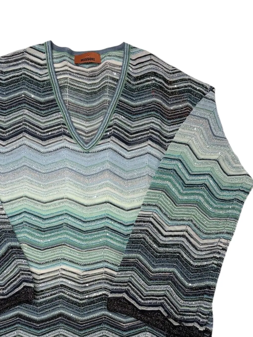  Missoni Chevron-pattern V-neck T-shirt - Blue 