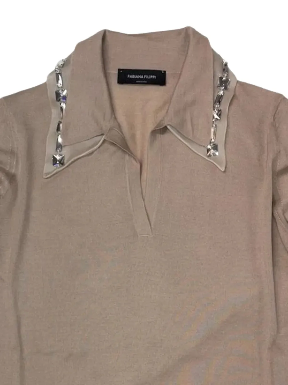 Fabiana Filippi T-shirt met verfraaide kraag Bruin