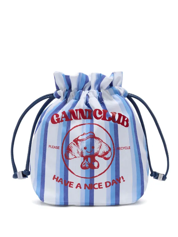 Ganni Club Striped Bucket Bag in White