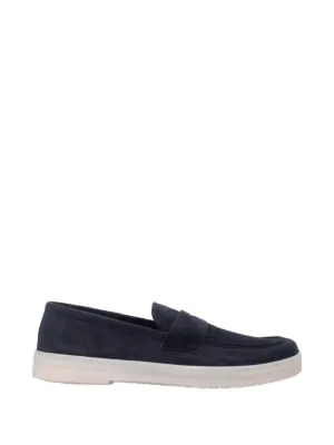 Prada logo-plaque Suede Loafers | Blue | FARFETCH
