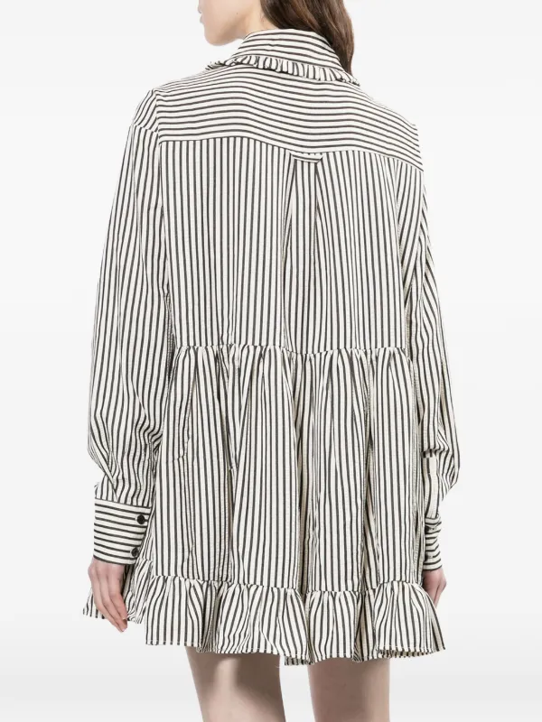 The Ragged Priest Charm Stripe Mini Shirt Dress | White | FARFETCH