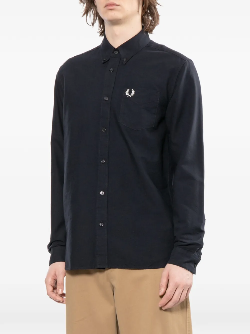 Fred Perry Overhemd met geborduurd logo en zak Blauw