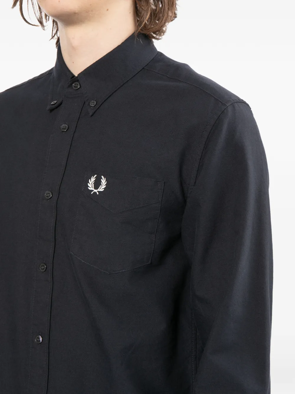 Fred Perry Overhemd met geborduurd logo en zak Blauw
