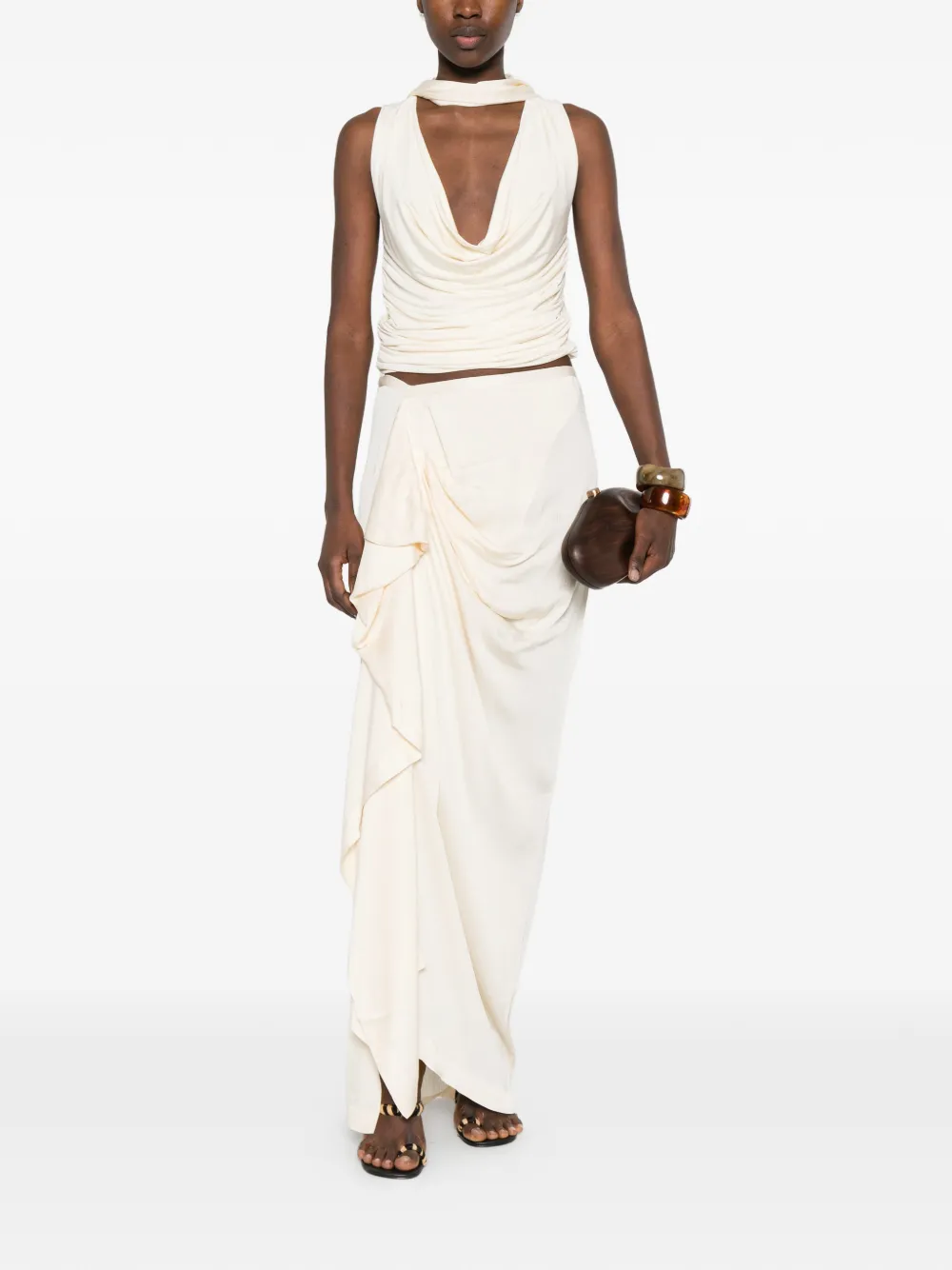 BONDI BORN Gedrapeerde maxi-rok Beige