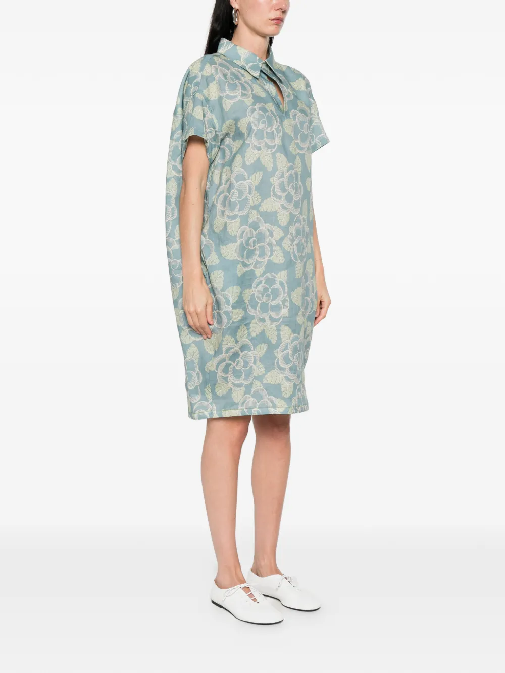 Marni Jurk met bloemenprint en kraag Blauw