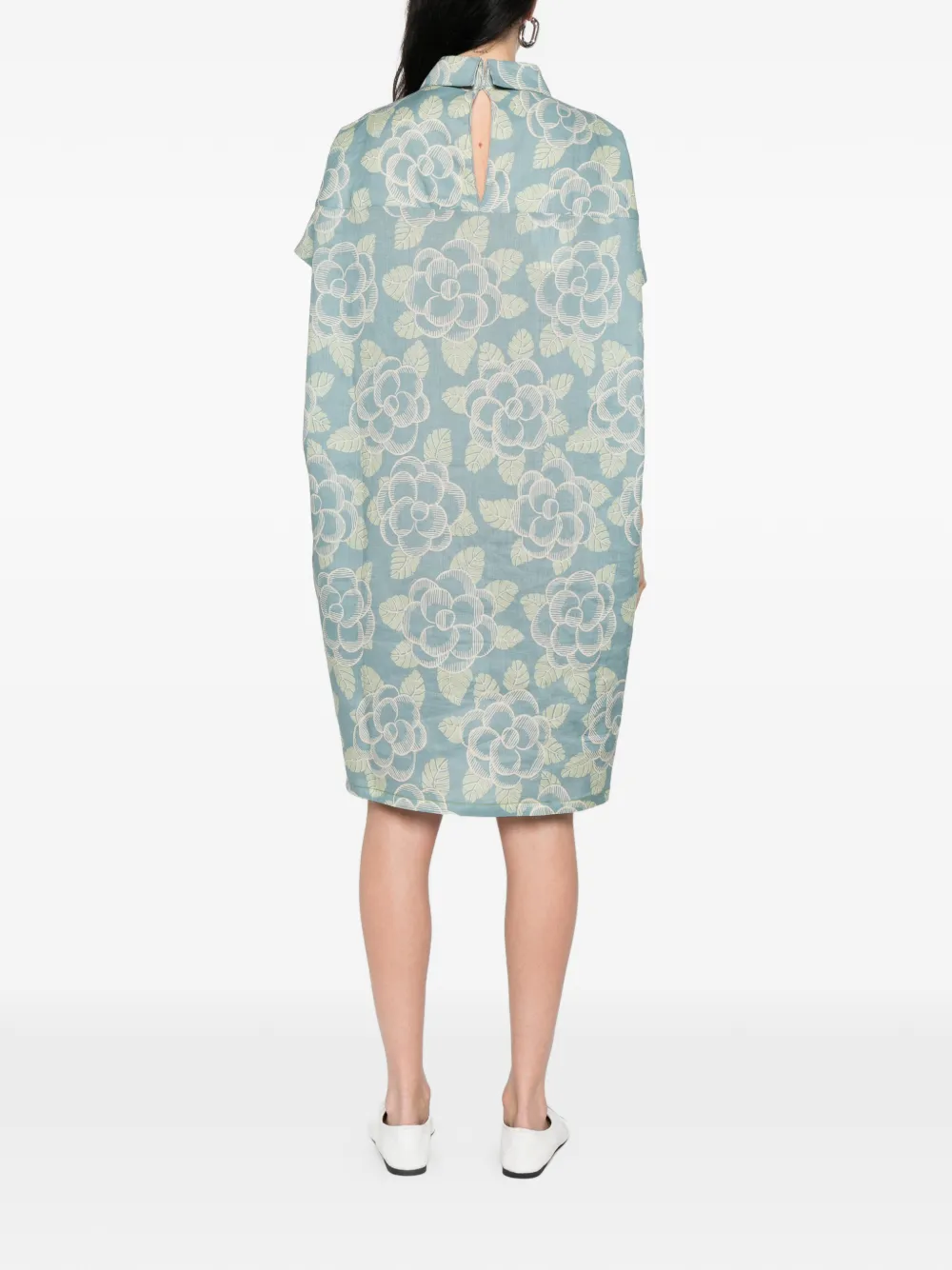 Marni Jurk met bloemenprint en kraag Blauw
