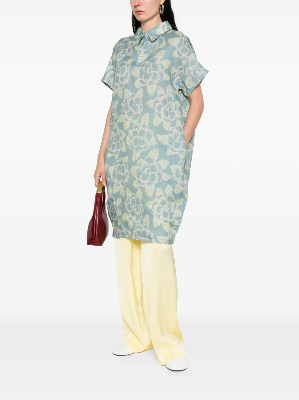 Marni Jurk met bloemenprint en kraag Blauw