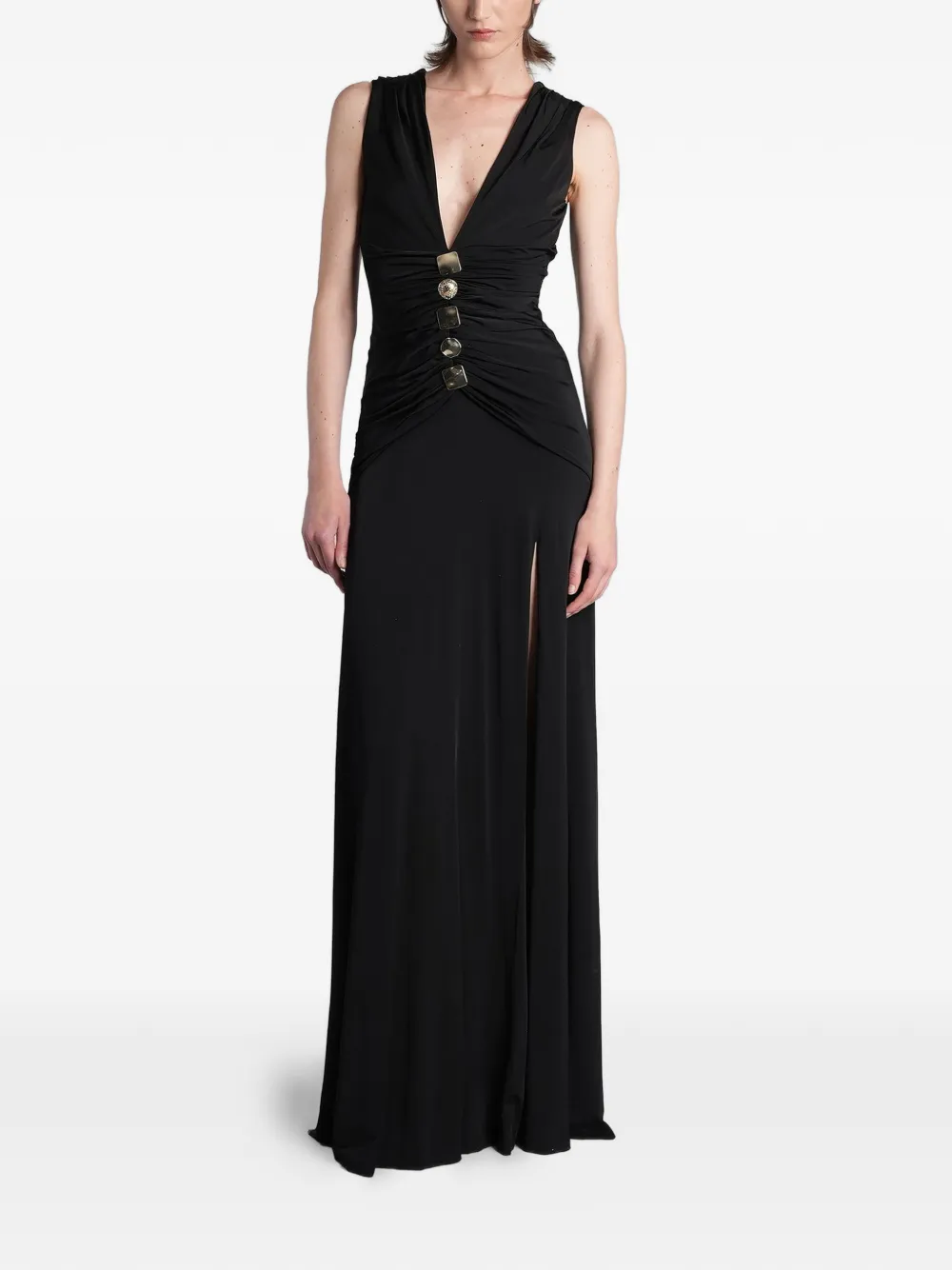 PatBO Moonlit ruched embellished maxi dress - Black
