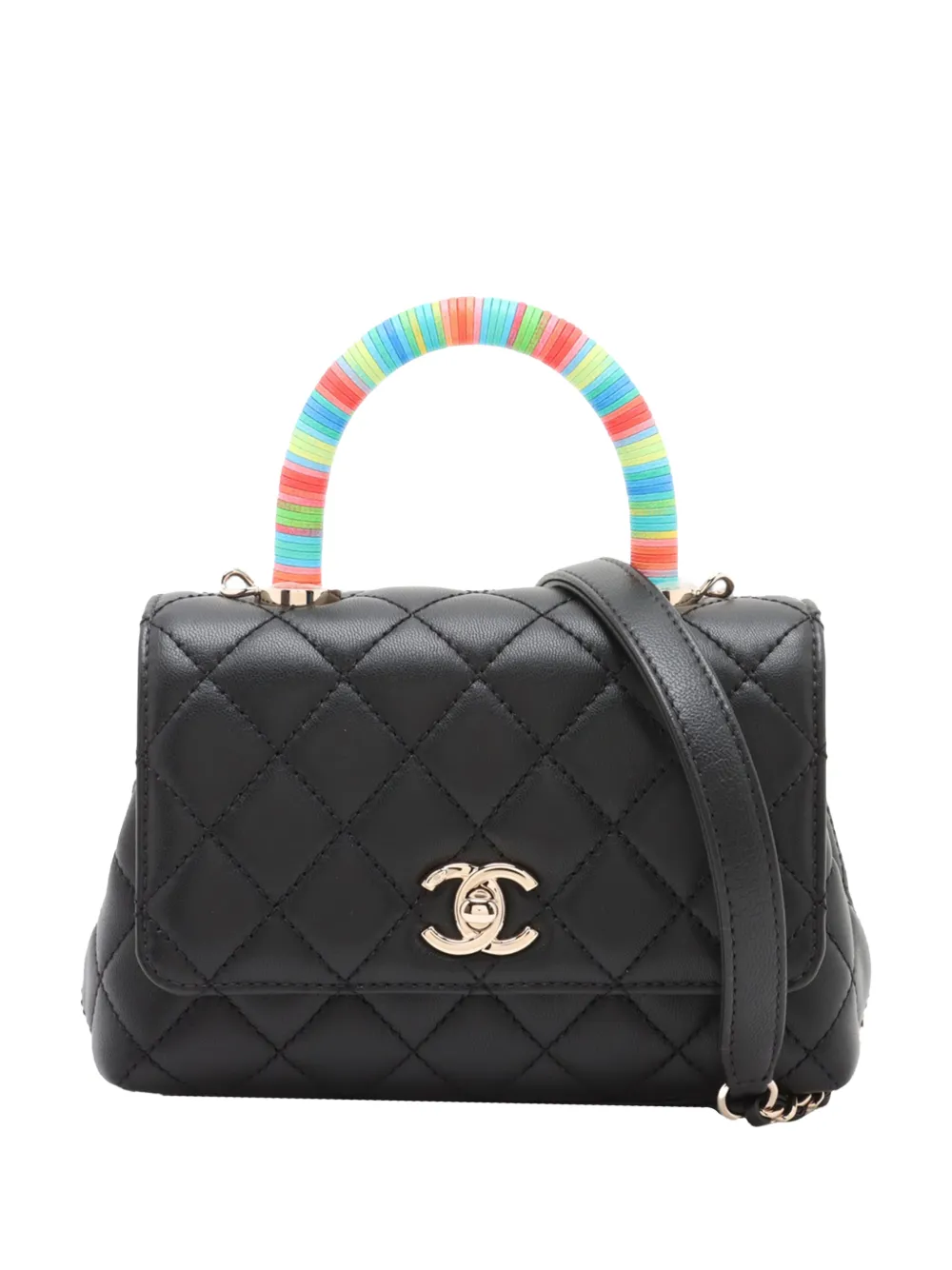 CHANEL Pre-Owned 2021 Extra Mini Quilted Lambskin Rainbow Coco Top Handle Bag satchel - Nero