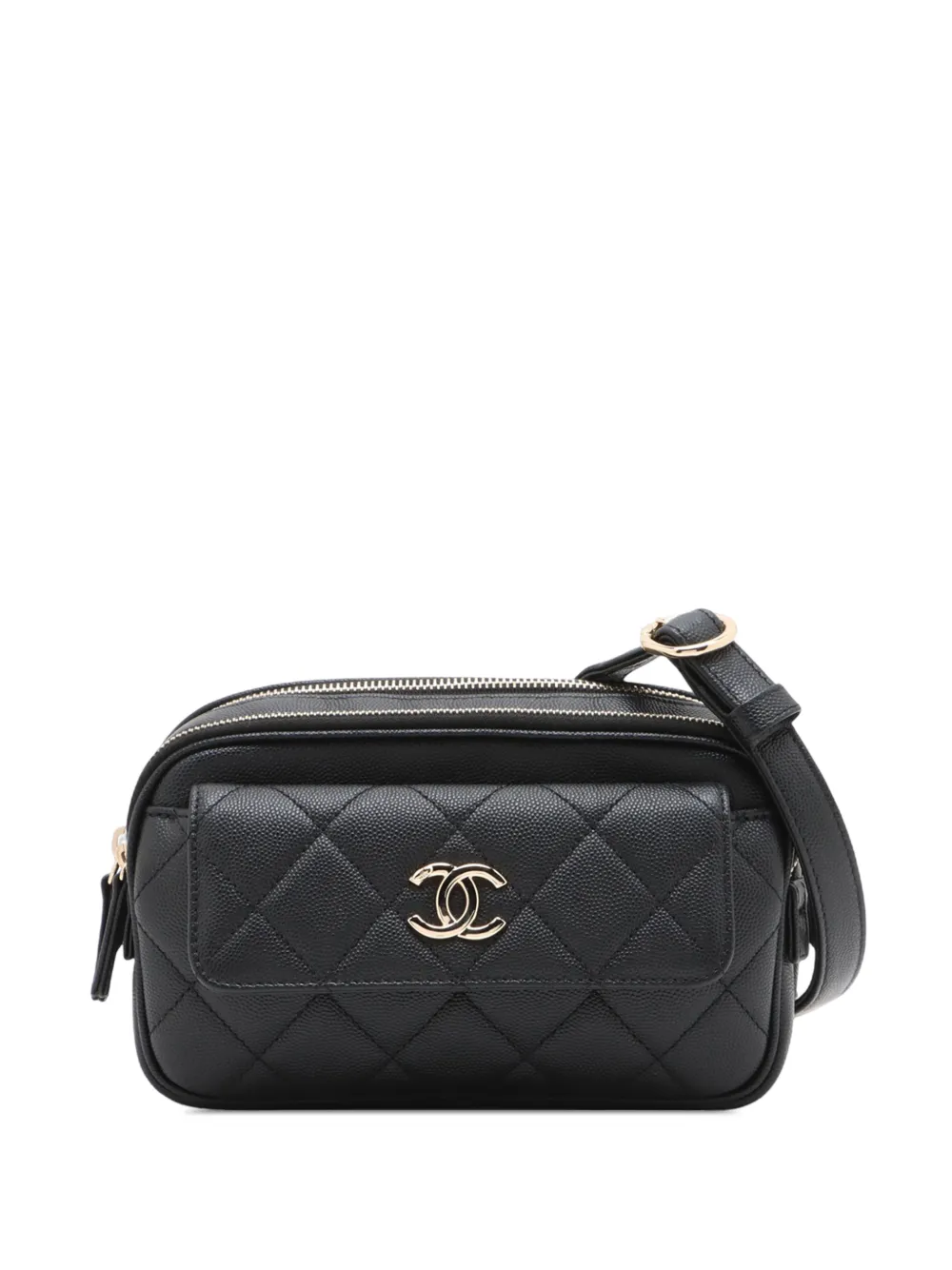 CHANEL Pre-Owned 2019 CC Quilted Caviar Double Zip belt bag - Nero