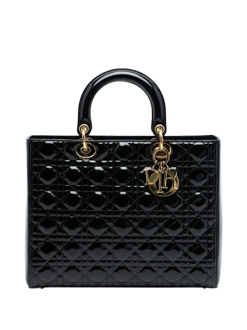 Christian Dior Pre-Owned Borsa a tracolla Lady Dior grande con finitura lucida e motivo Cannage 2011 - Nero