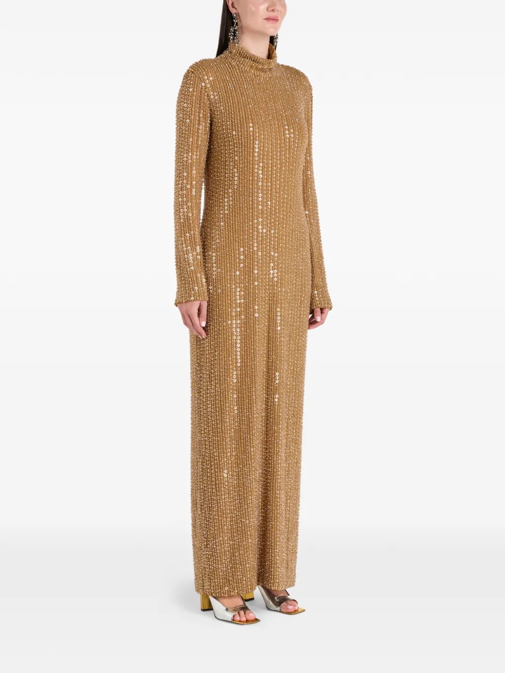 ILTA Sequin Roll-neck Maxi Dress in Gold, view 2