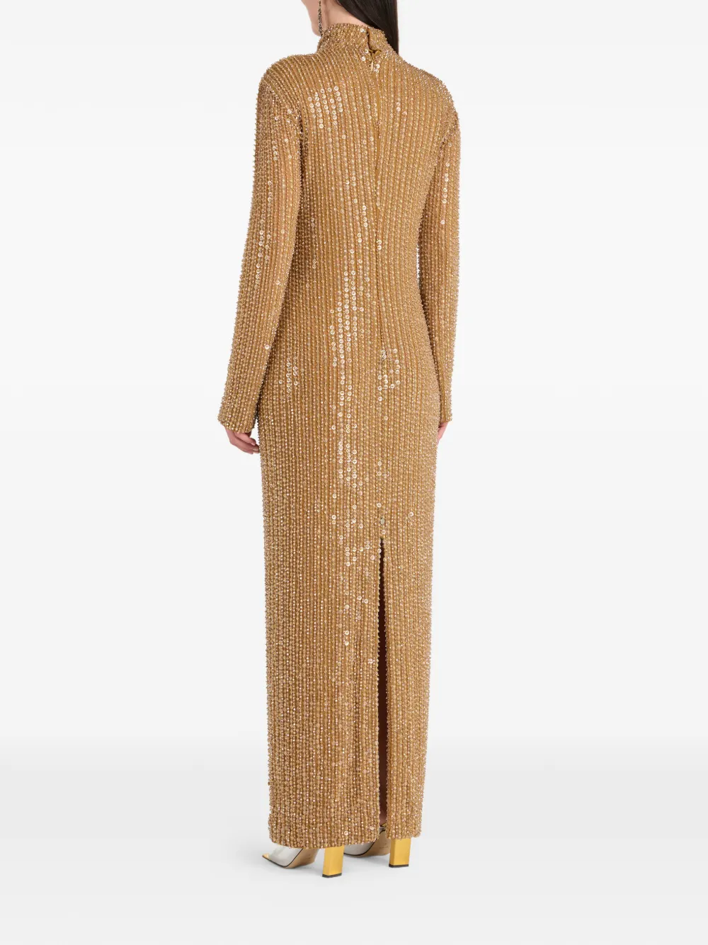 ILTA Sequin Roll-neck Maxi Dress in Gold, view 3