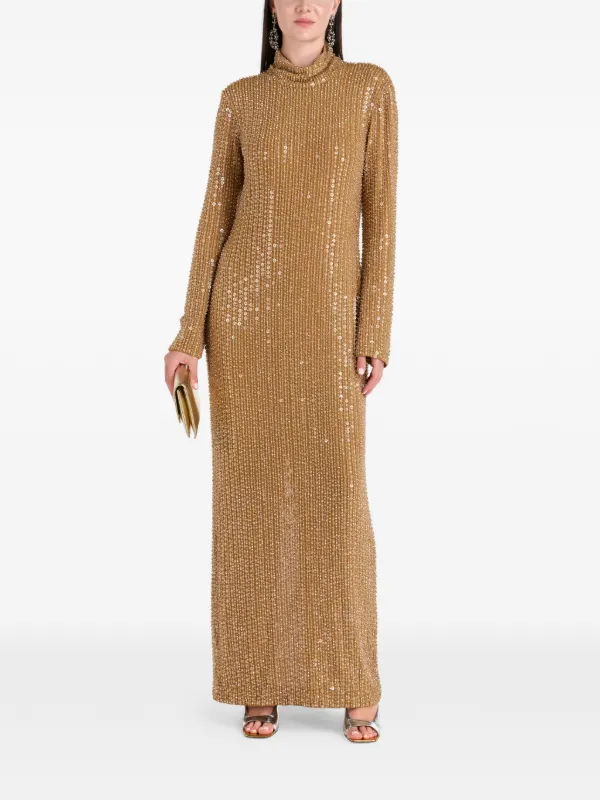 Ilta Sequin Roll-neck Maxi Dress in Gold