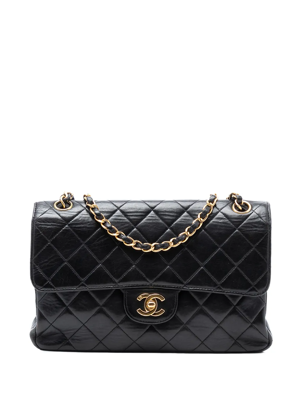 CHANEL Pre-Owned Borsa a spalla media in pelle di agnello trapuntata con doppio battente 1996-1997 - Nero