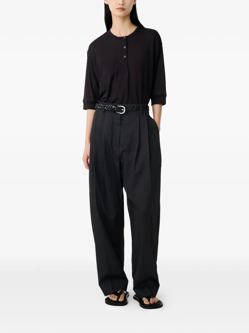  Studio Nicholson Lorem Button Grandad-collar Top - Black 
