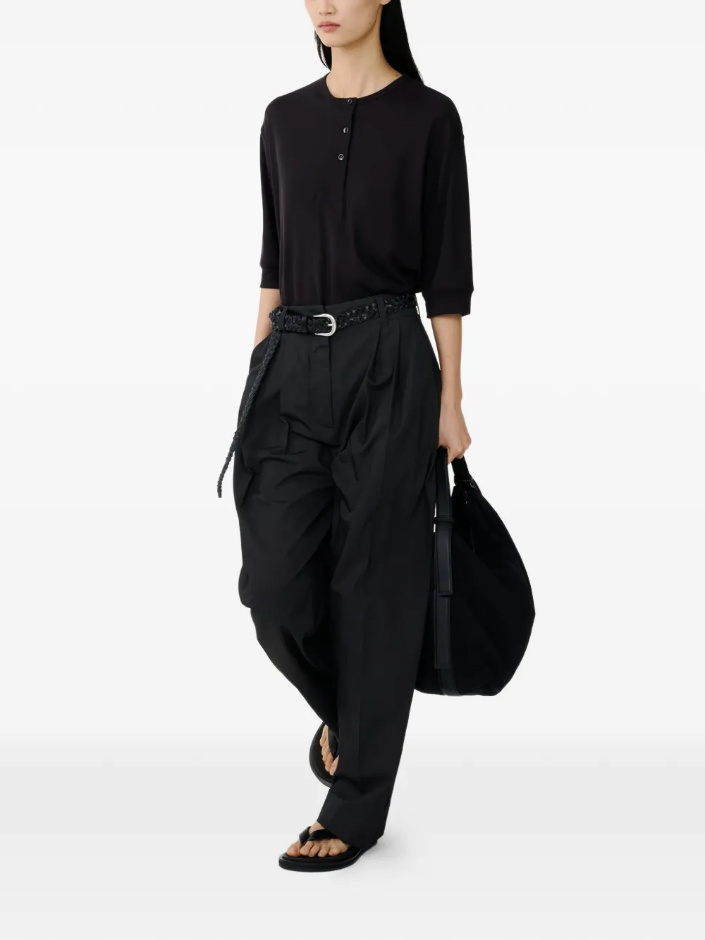  Studio Nicholson Lorem Button Grandad-collar Top - Black 