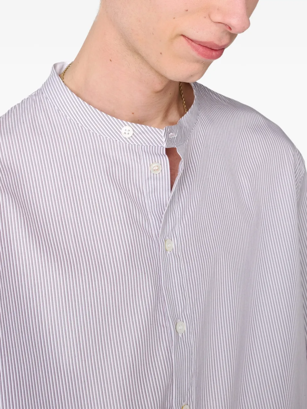 Nick Shadow Stripe Grandad Collar Shirt