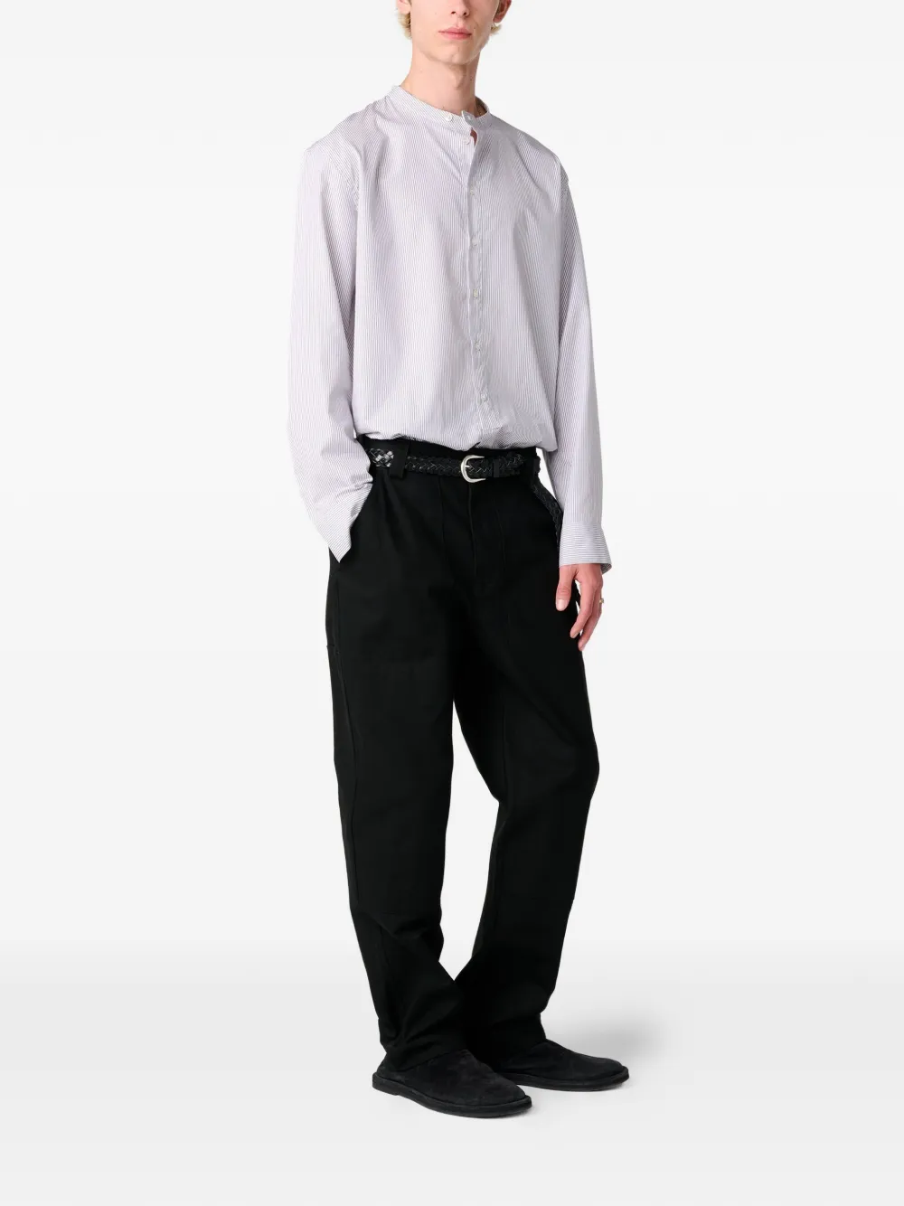 Nick Shadow Stripe Grandad Collar Shirt