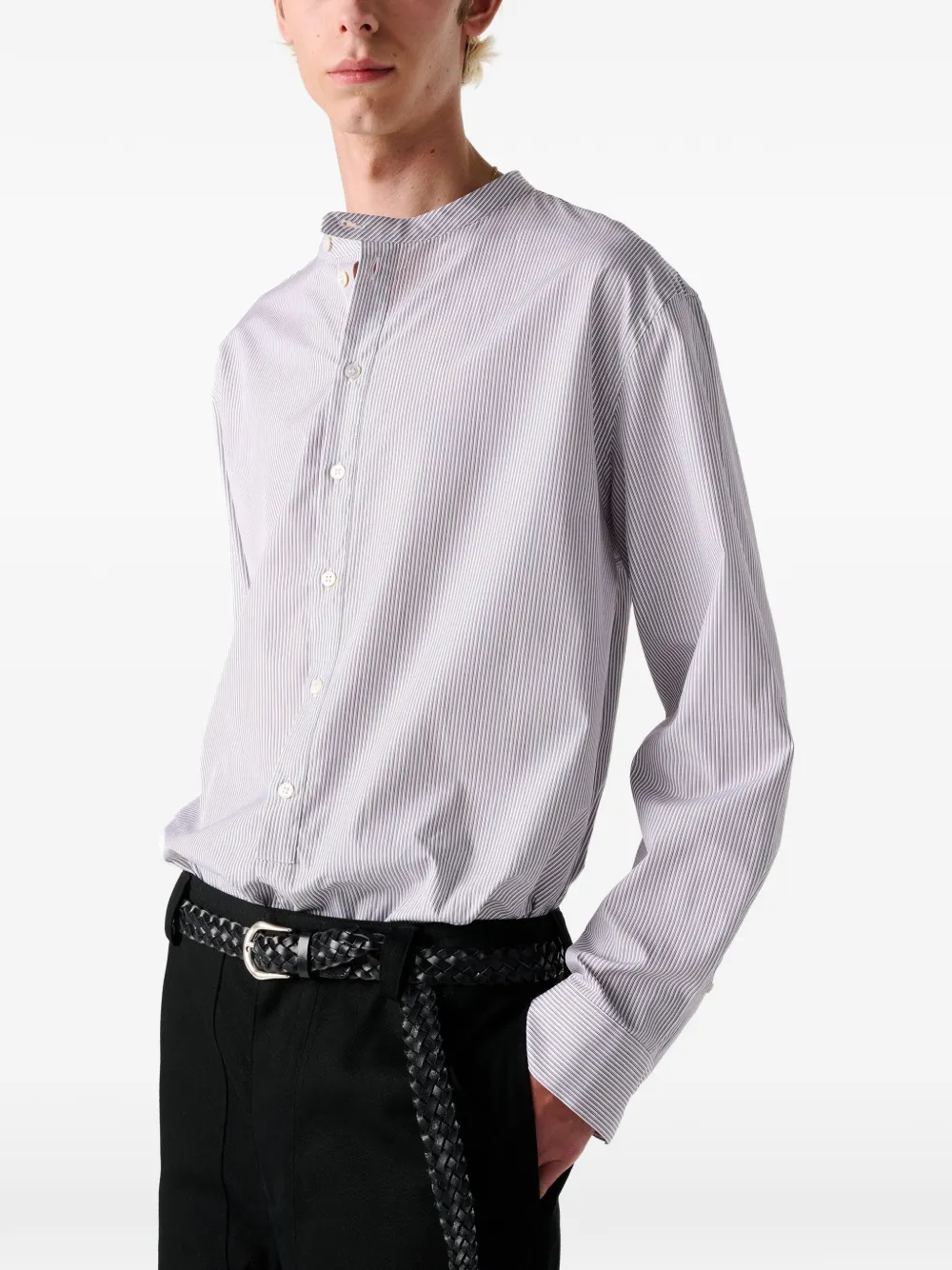 Nick Shadow Stripe Grandad Collar Shirt