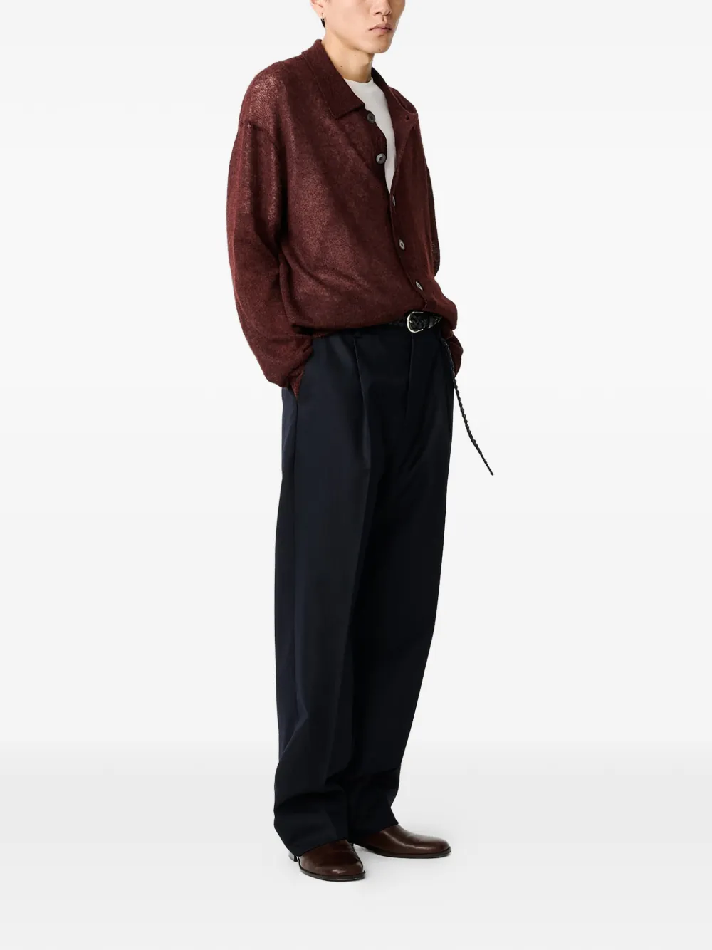  Studio Nicholson Hamto Polo Collar Cardigan - Brown 