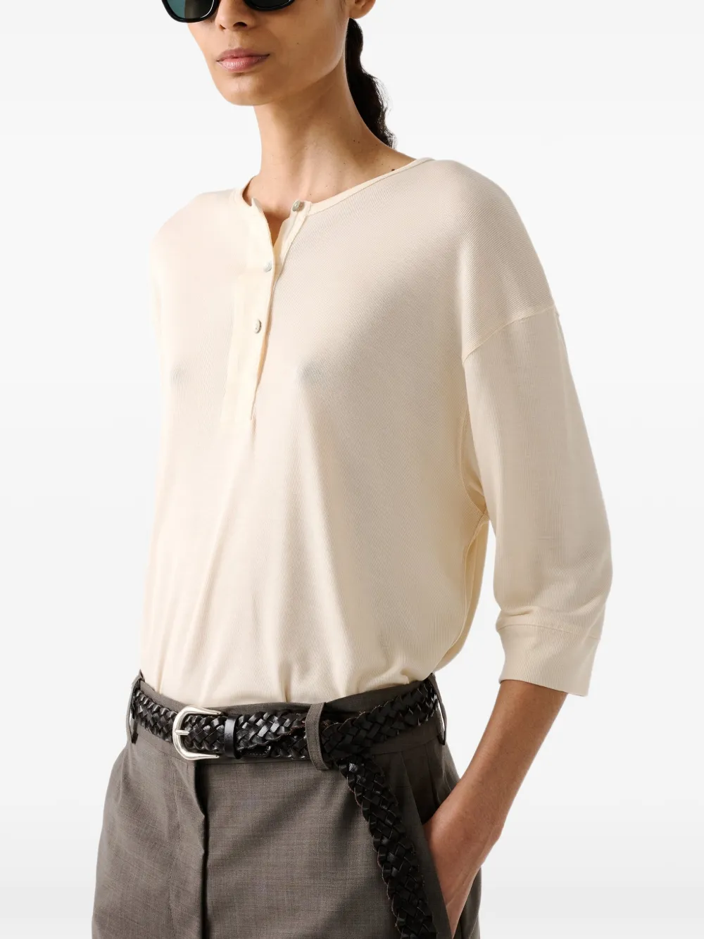 Studio Nicholson Lorem blouse met cropped mouwen Beige