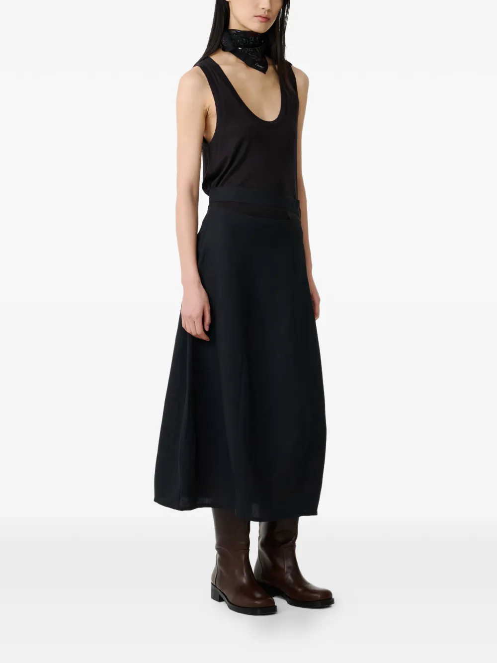 Studio Nicholson Orcha midi-rok met gestrikte taille en knoop Zwart