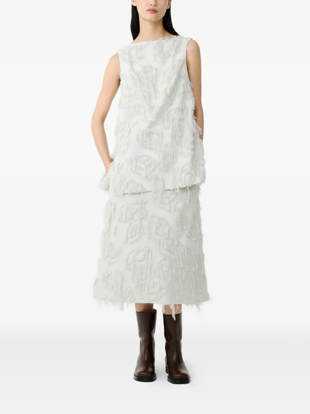  Studio Nicholson Mager Fringed Boat-neck Top - Neutrals 