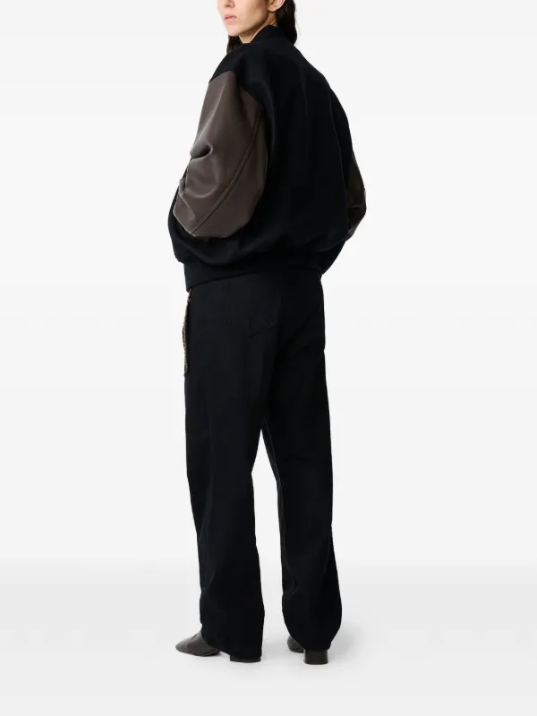 Studio Nicholson Alph leather-sleeve Bomber Jacket | Black | FARFETCH