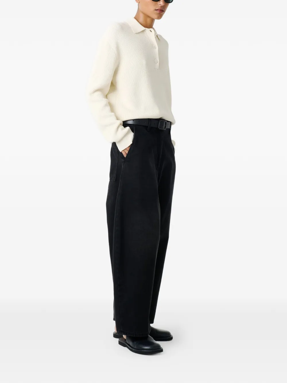 Studio Nicholson Chalco gewelfde denim broek Zwart
