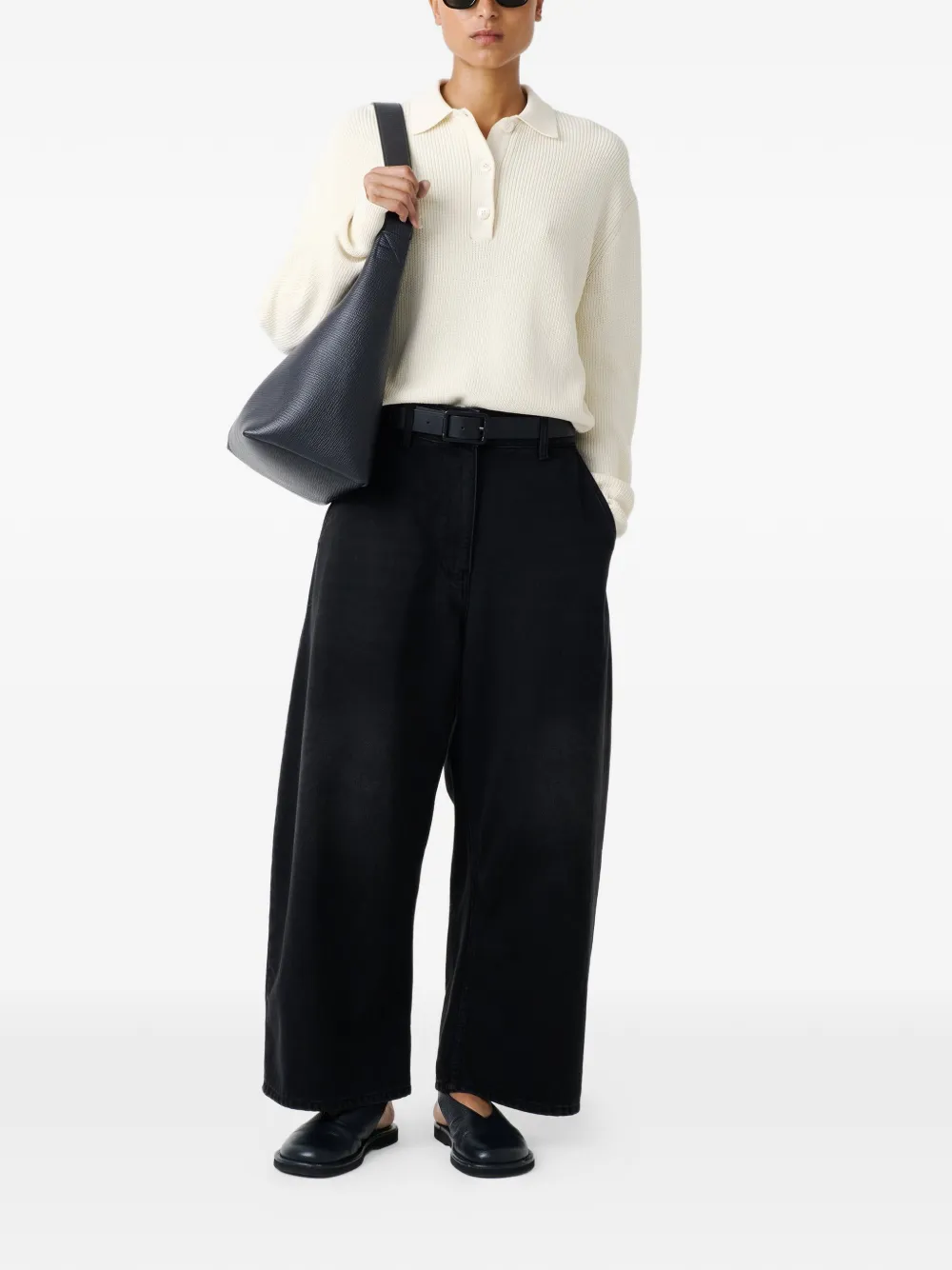 Studio Nicholson Chalco gewelfde denim broek Zwart