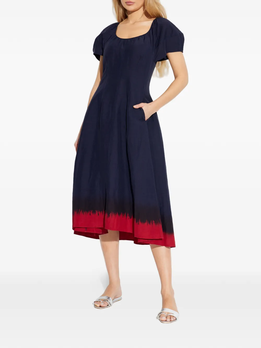 Tory Burch Puff-sleeve Midi Dress - Blue 