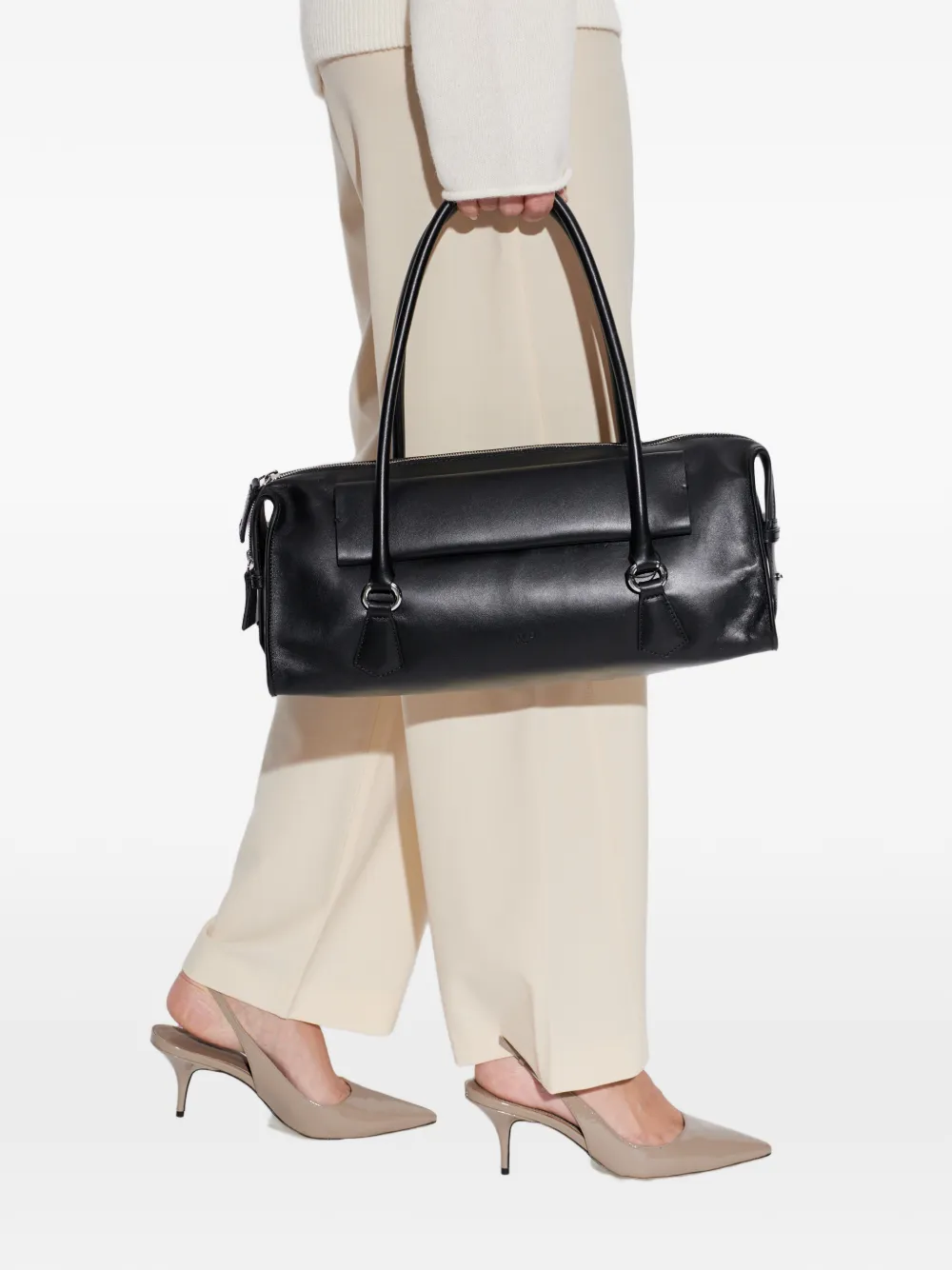  Iro Ring-detail Leather Tote Bag - Black 