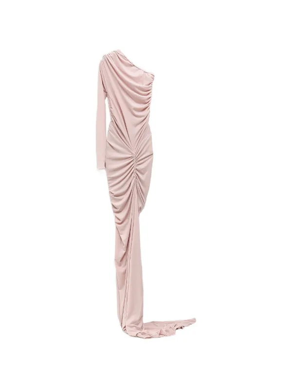 one shoulder long sleeve ruched dress Amazon.com: YMDUCH Women's Sexy Elegant One Shoulder Long Sleeve Velvet  Ruched Slit Party Long Dress Black : Clothing, Shoes & Jewelry