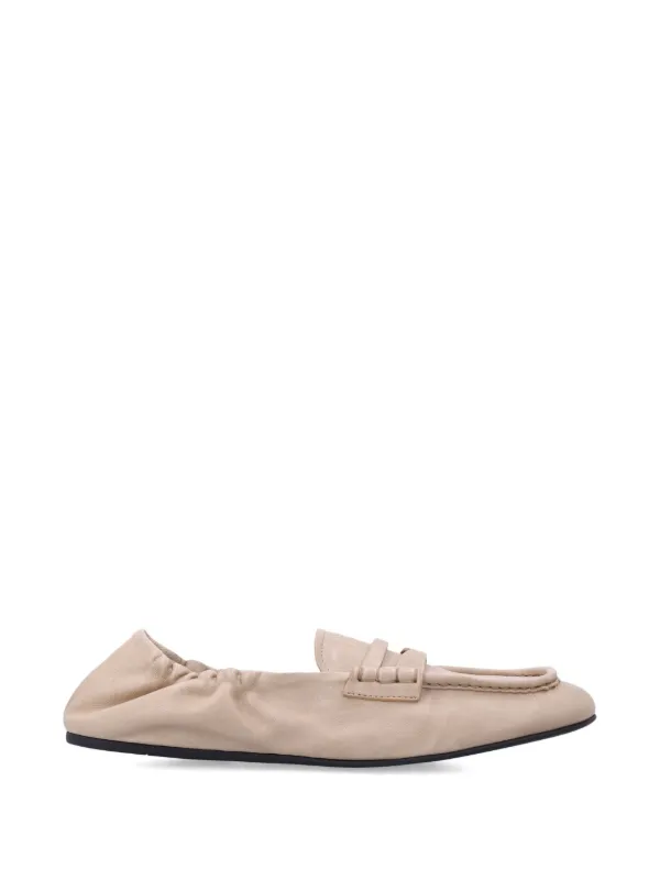 Miu Miu Ruched Moccasin Loafers in Neutrals