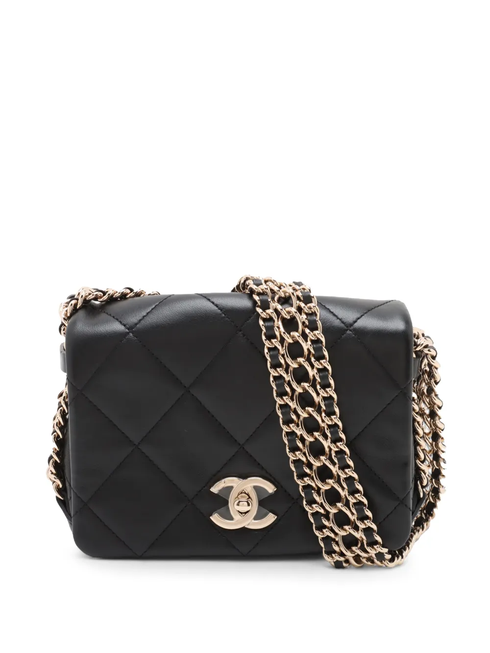 CHANEL Pre-Owned 2021-2025 Mini Quilted Lambskin Chain Rows Flap crossbody bag - Nero
