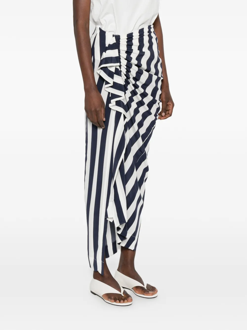  Bondi Born Orta Silk Striped Ruffled Midi Skirt - Blue 