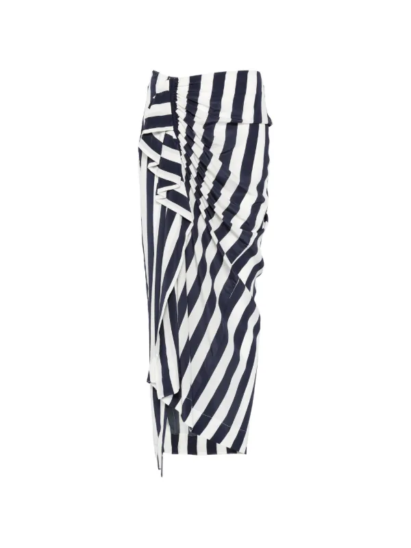 Bondi Born Orta Silk Striped Ruffled Midi Skirt in Blue