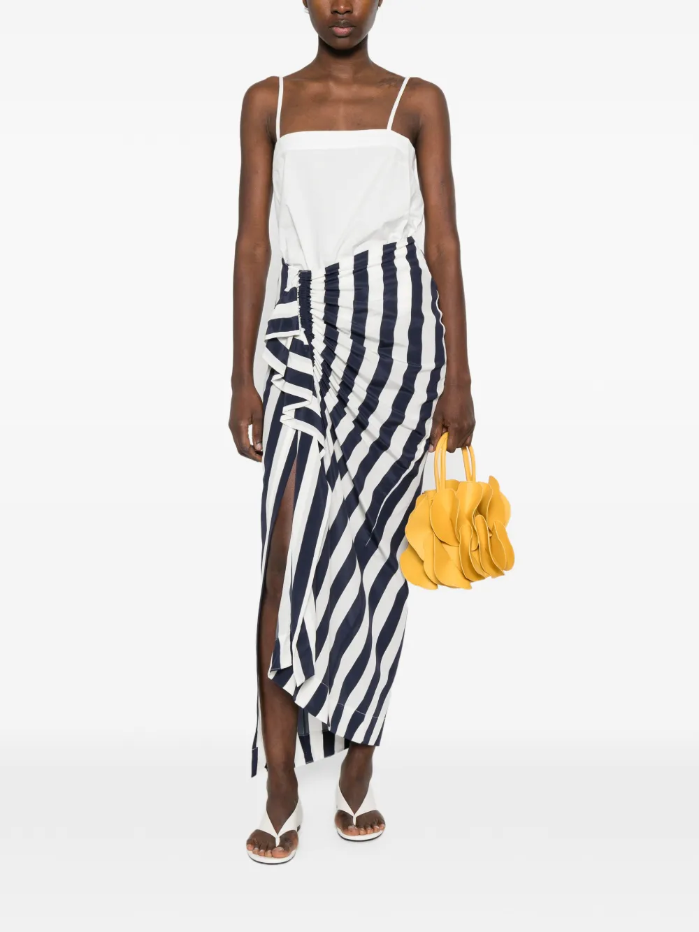  Bondi Born Orta Silk Striped Ruffled Midi Skirt - Blue 