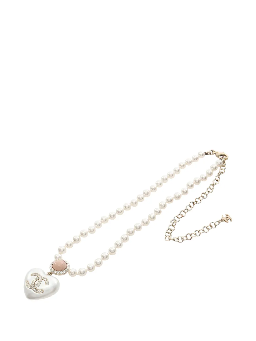 CHANEL Pre-Owned Collana CC con perle sintetiche e pendente a cuore con strass 2021 - Bianco