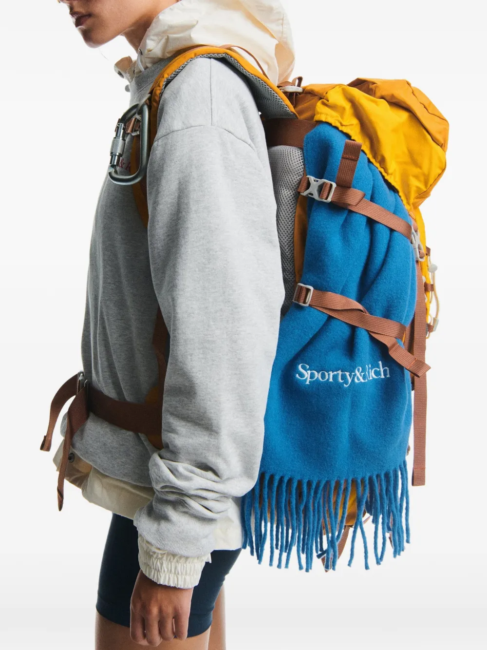 Sporty & Rich Sjaal met franje en logo Blauw