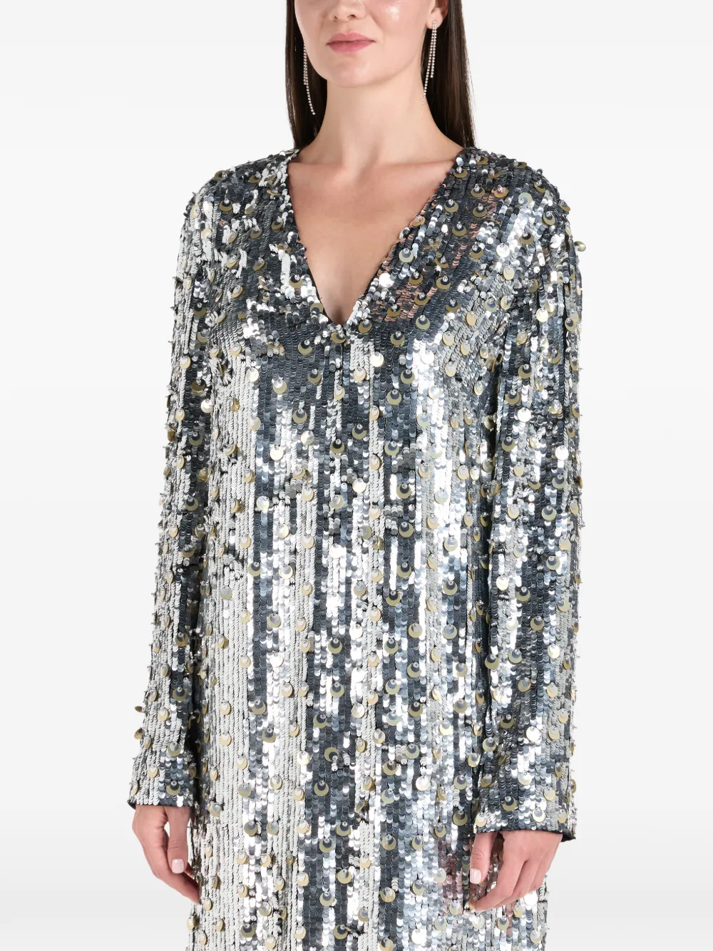 ILTA Blaise Sequin V-neck Maxi Dress in Silver, view 4