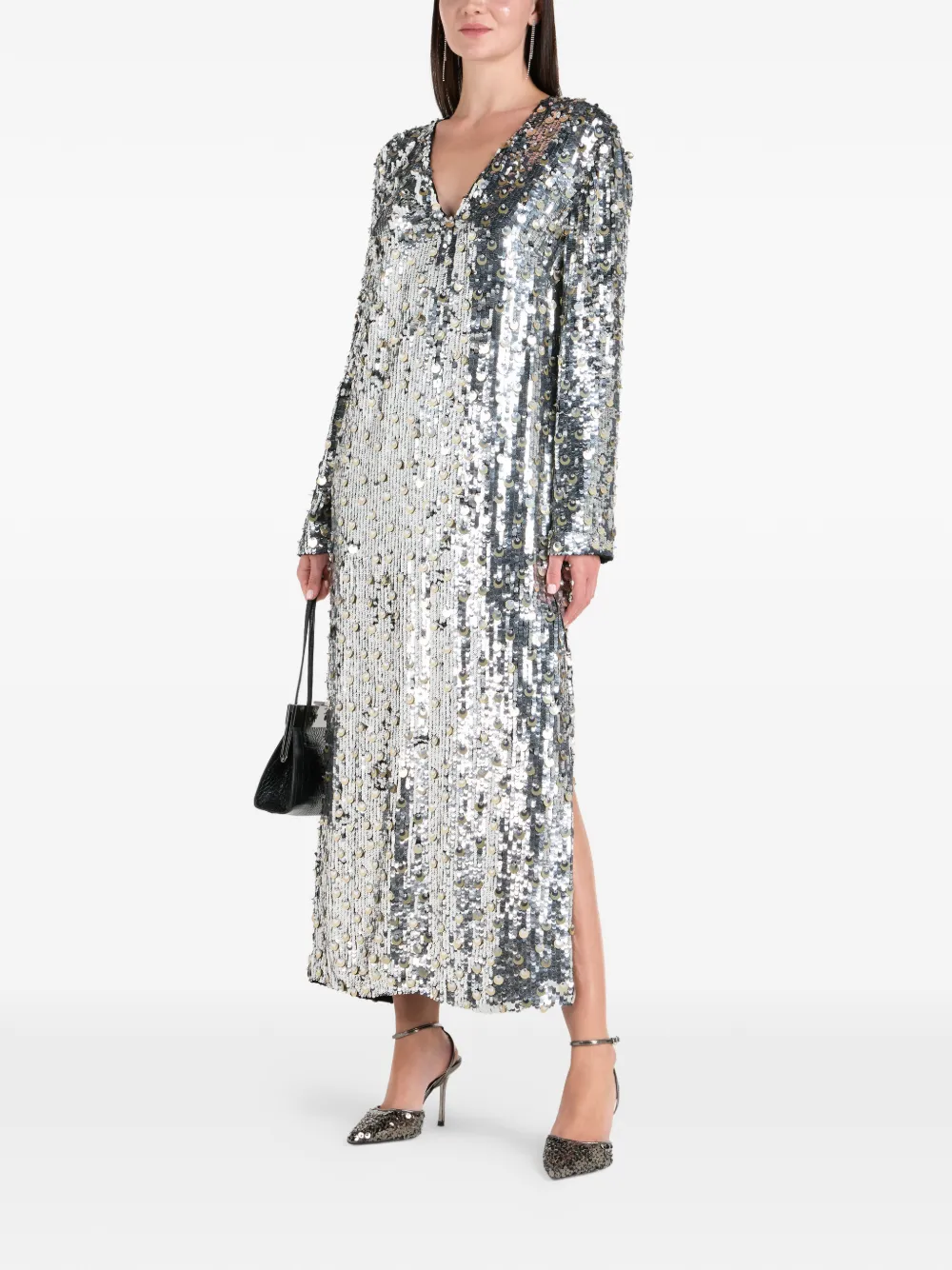 ILTA Blaise Sequin V-neck Maxi Dress in Silver, view 2