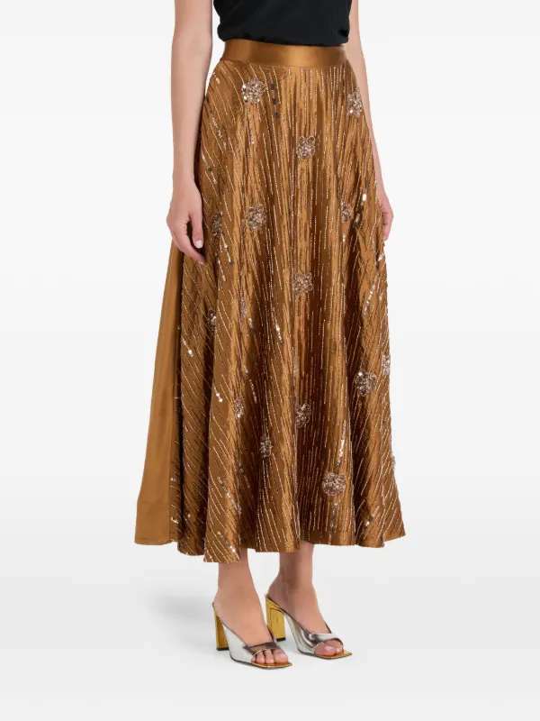 Ilta Rosie Sequin Embellished Midi Skirt in Gold