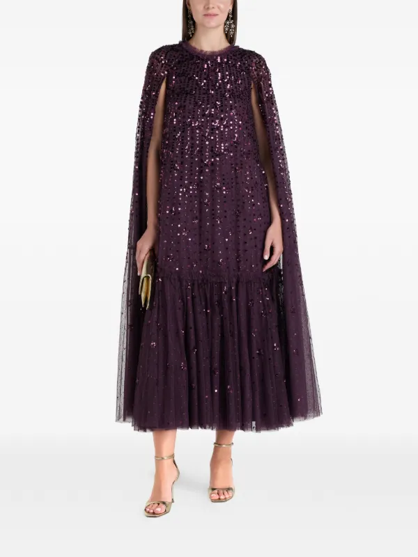 Needle & Thread Falling Stars Sequin Cape Maxi Dress | Purple