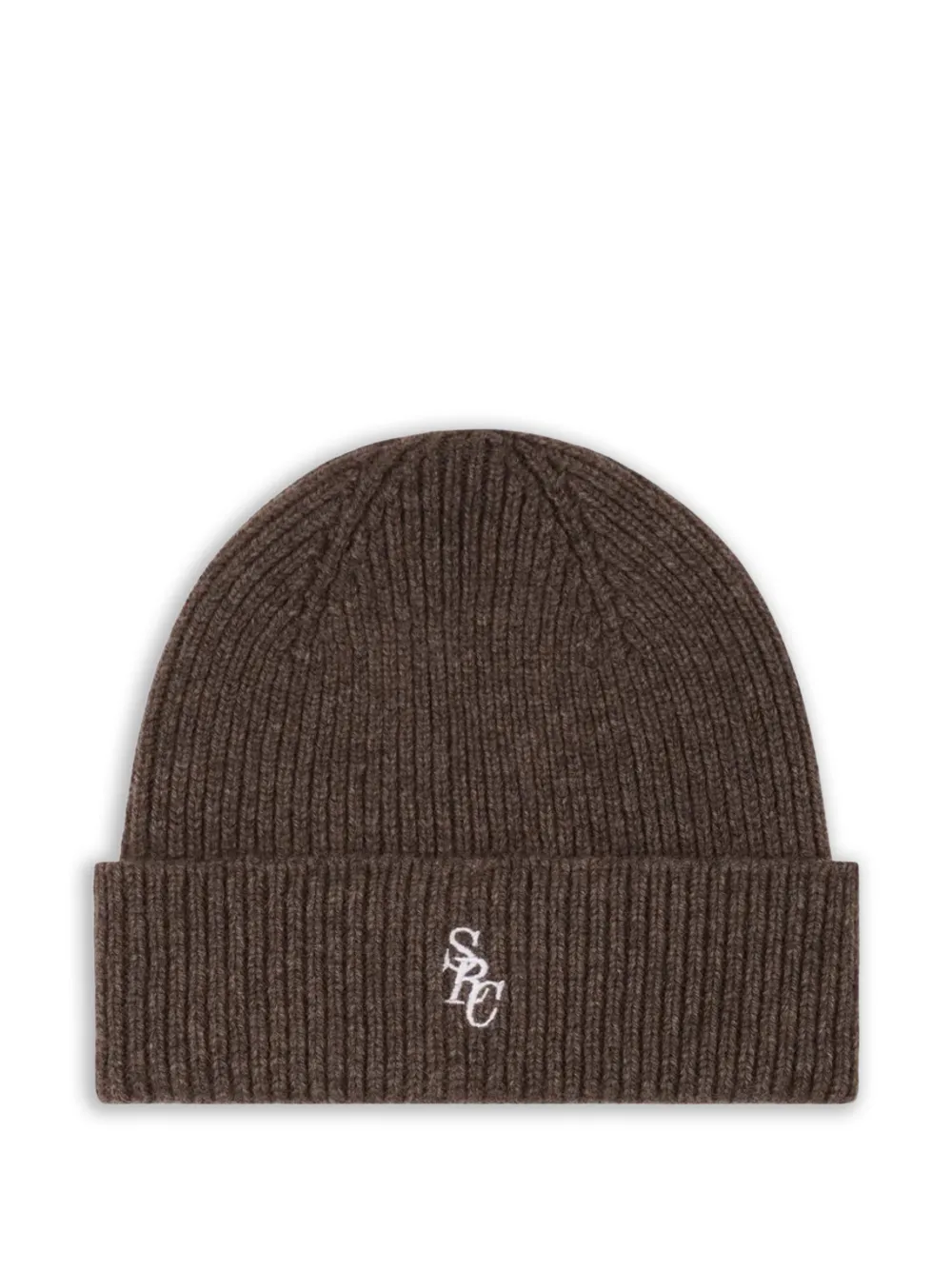 Sporty & Rich ribbed embroidered-logo beanie hat - Marrone